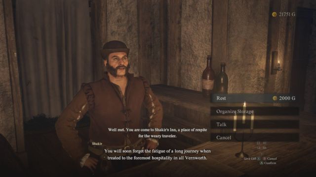 A screenshot of the dialogue options with an innkeeper in Dragon's Dogma 2.