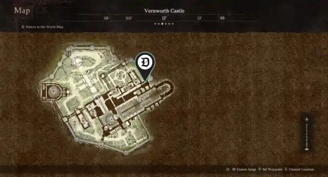 Image of a map in Dragon's Dogma 2 showing Vernworth Castle.