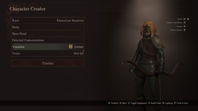 Character creator screen in Dragon's Dogma 2