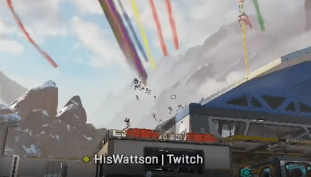 Screenshot of HisWattson in an Apex Legends lobby having countless bots all land directly on top of his location.