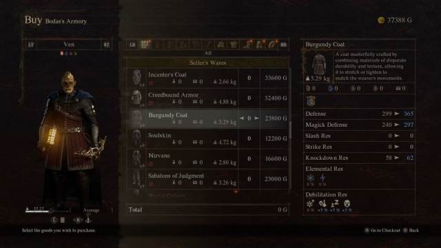 A shop showing the Burgundy Coat for sale in Dragon's Dogma 2.