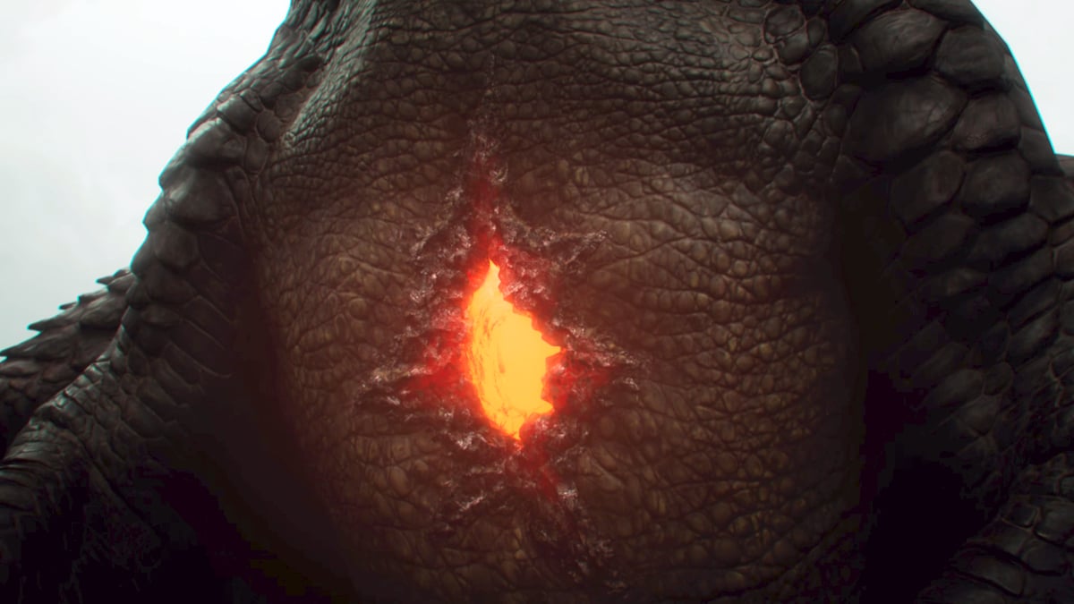 A close-up view of a Dragon's glowing heart in a Dragon's Dogma 2 cutscene.