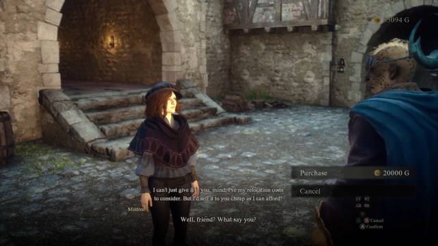 A player in Dragon's Dogma 2 purchasing a house from an NPC.