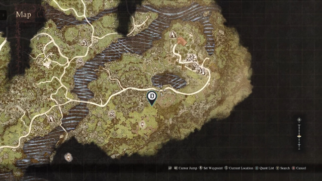 A screenshot of the Dragon's Dogma 2 map showing a location.