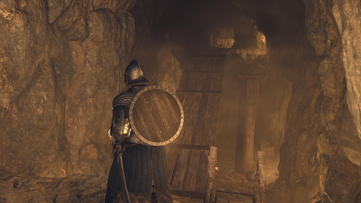 A player in Dragon's Dogma 2 stood in front of a platform challenge.