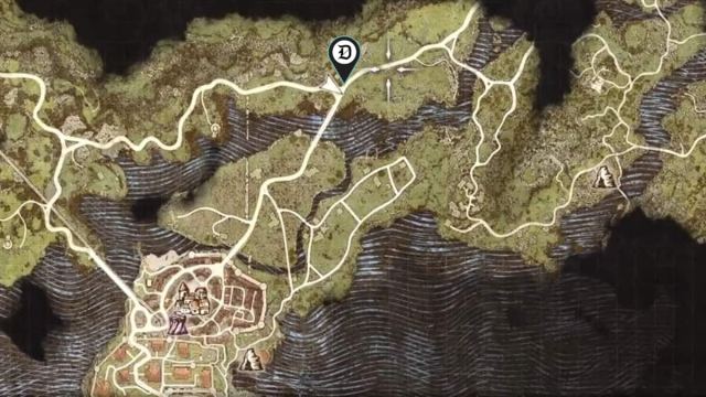 A screenshot of the map in Dragon's Dogma 2 with the location of the Phantom Oxcart marked.