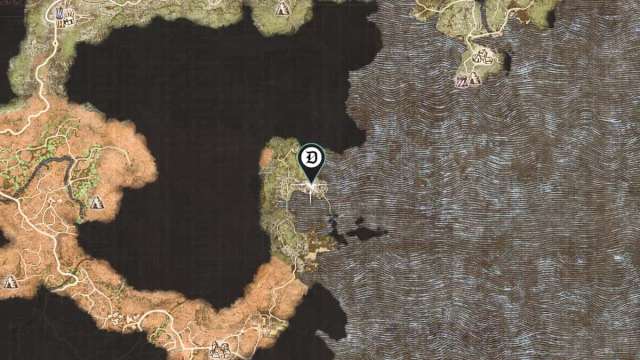 A screenshot of the map in Dragon's Dogma 2 marking a location.