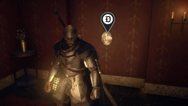 A screenshot inside the Rose Chateau in Dragon's Dogma 2 showing the peephole location.