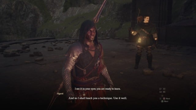 The warrior Sigurd congratulates the player and says they're ready to learn a secret technique in Dragon's Dogma 2.