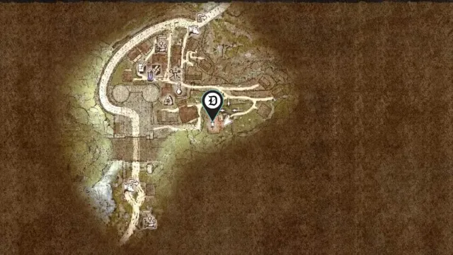 A screenshot of the Dragon's Dogma 2 map with a location marked.