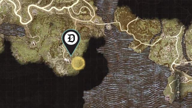 A screenshot of the Dragon's Dogma 2 map leading to a cave.