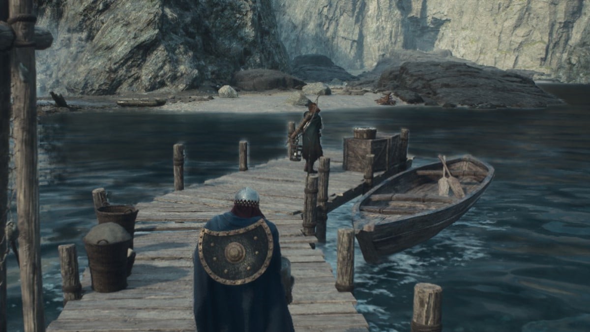 The ranger mayor Ulrika stands at the edge of a pier in Dragon's Dogma 2.