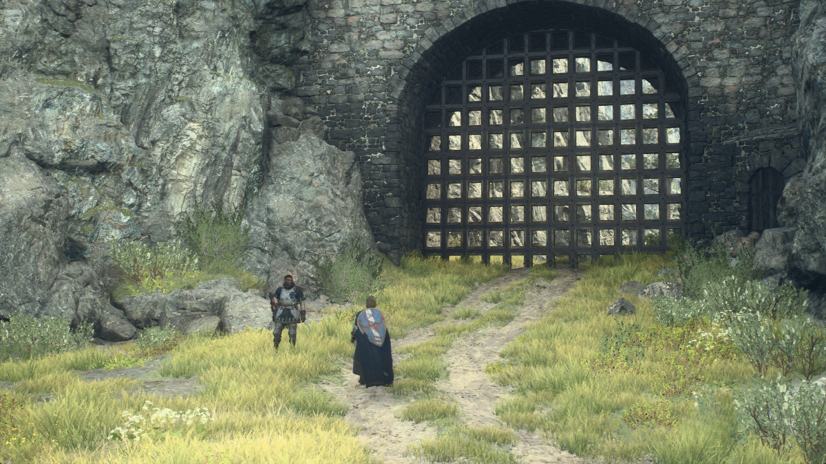 Two characters in Dragon's Dogma 2 stood at Venworth Gate.