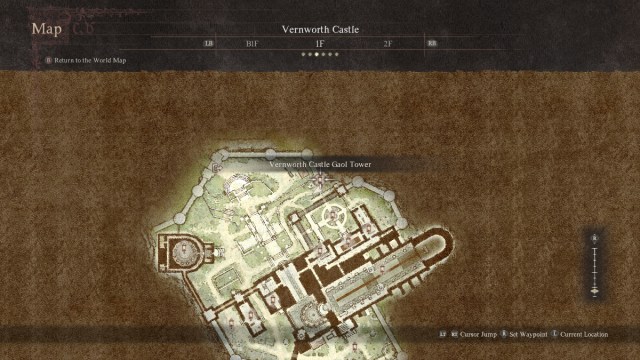 A screenshot of the Vernworth Castle map in Dragon's Dogma 2.