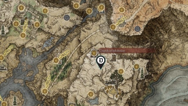 The location of the Frenzied Burst Incantation in Elden Ring, shown on a map.