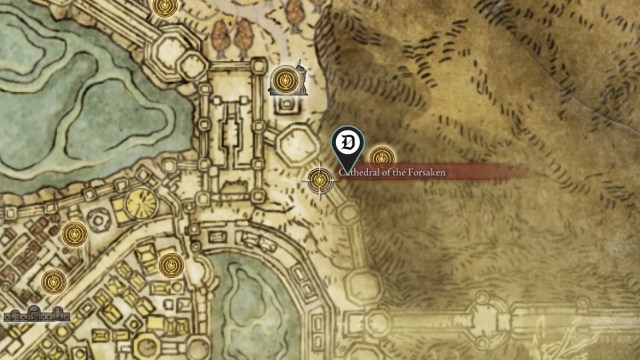 The location of the Inescapable Frenzy Incantation in Elden Ring, shown on a map.