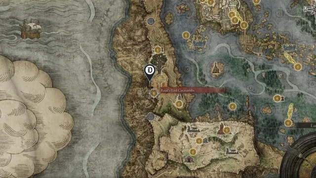 The map of Elden Ring with a focus on the location of the Sword Dance item.