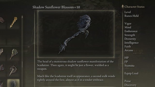 The Shadow Sunflower Blossom in inventory in Elden Ring Shadow of the Erdtree.