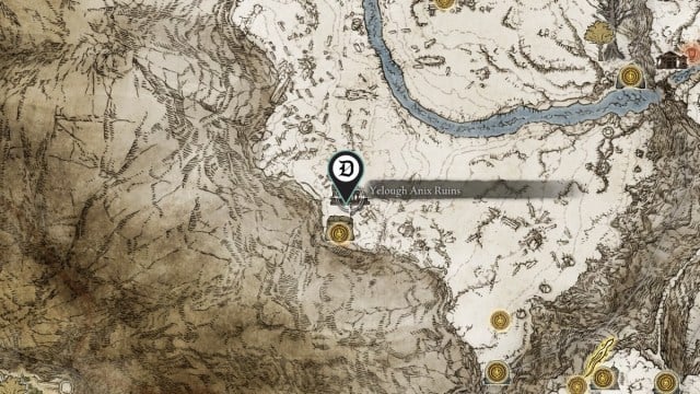 The location of the Unendurable Frenzy Incantation in Elden Ring, shown on a map.