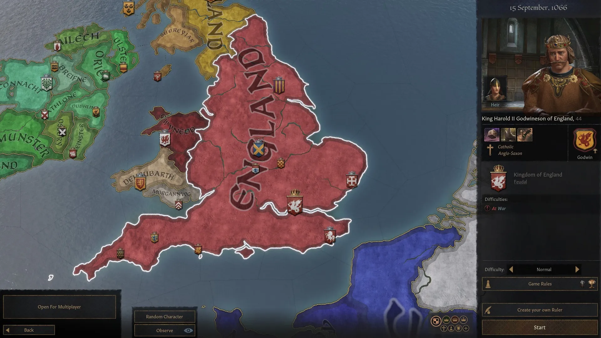 An image of the England start in Crusader Kings 3.