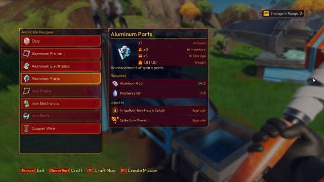 Aluminum Parts in Lightyear Frontiers crafting recipe