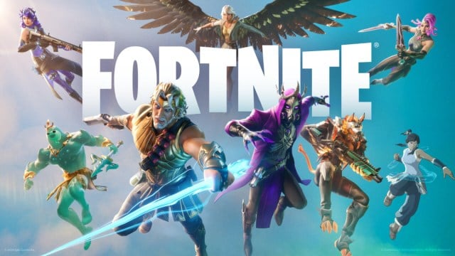 A promotional image for Fortnite Chapter 5 Season 2 showing Greek Pantheon members.