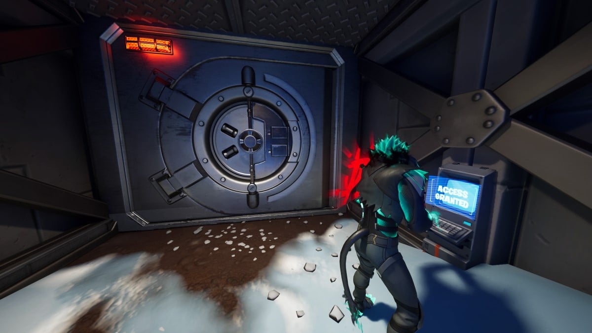 A player stands in front of a Vault in Fortnite.
