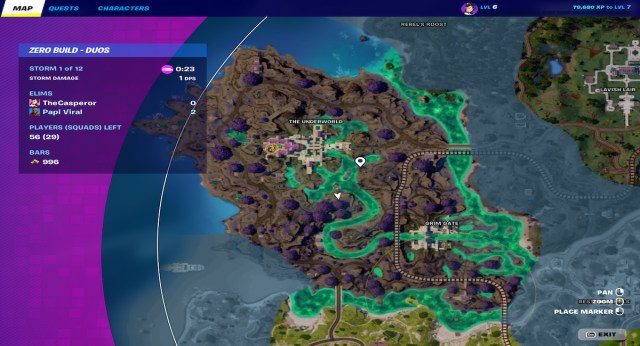 Map showcasing the green-coloured River Styx in Fortnite.