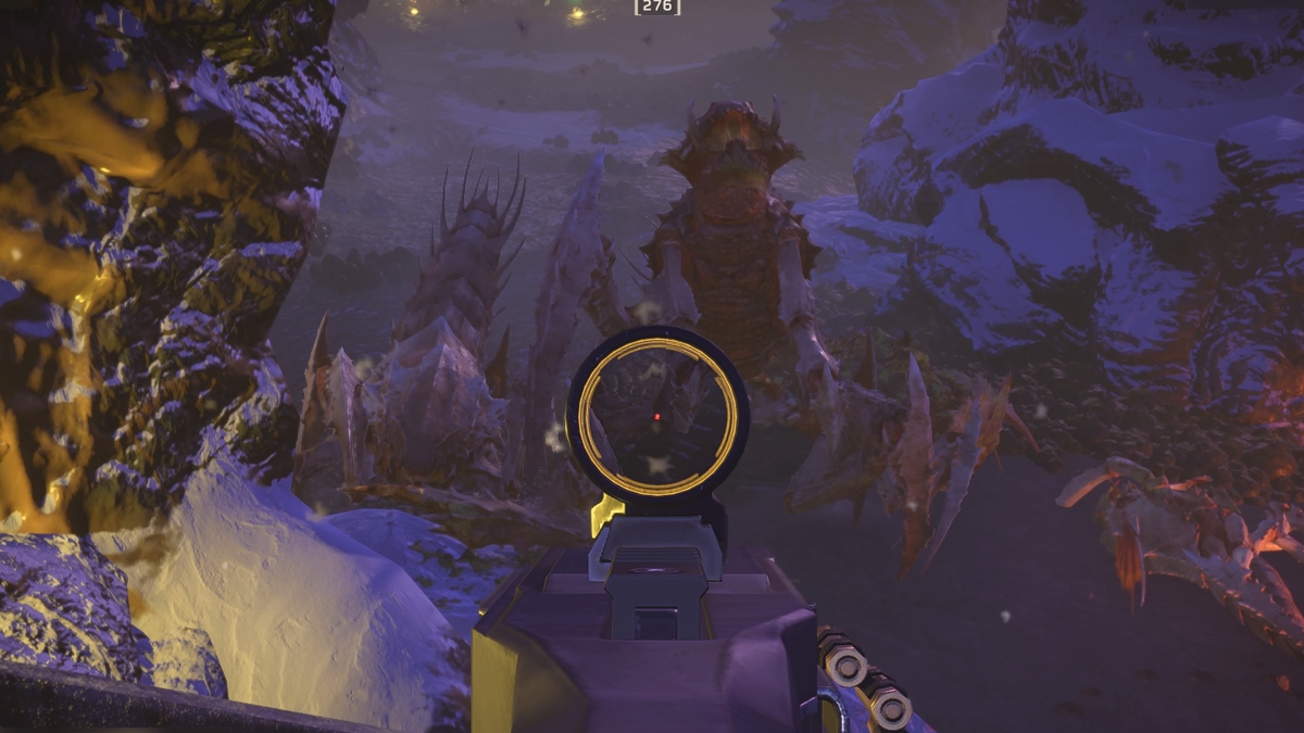 Machine Gun aimed in at a Warrior in Helldivers 2