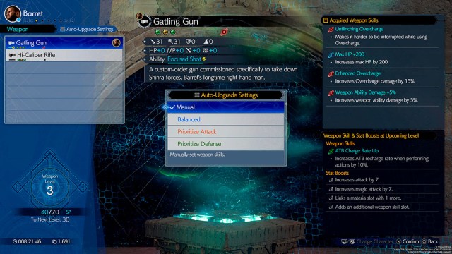 Option to choose how to spend SP points in Weapon Upgrades FF7R
