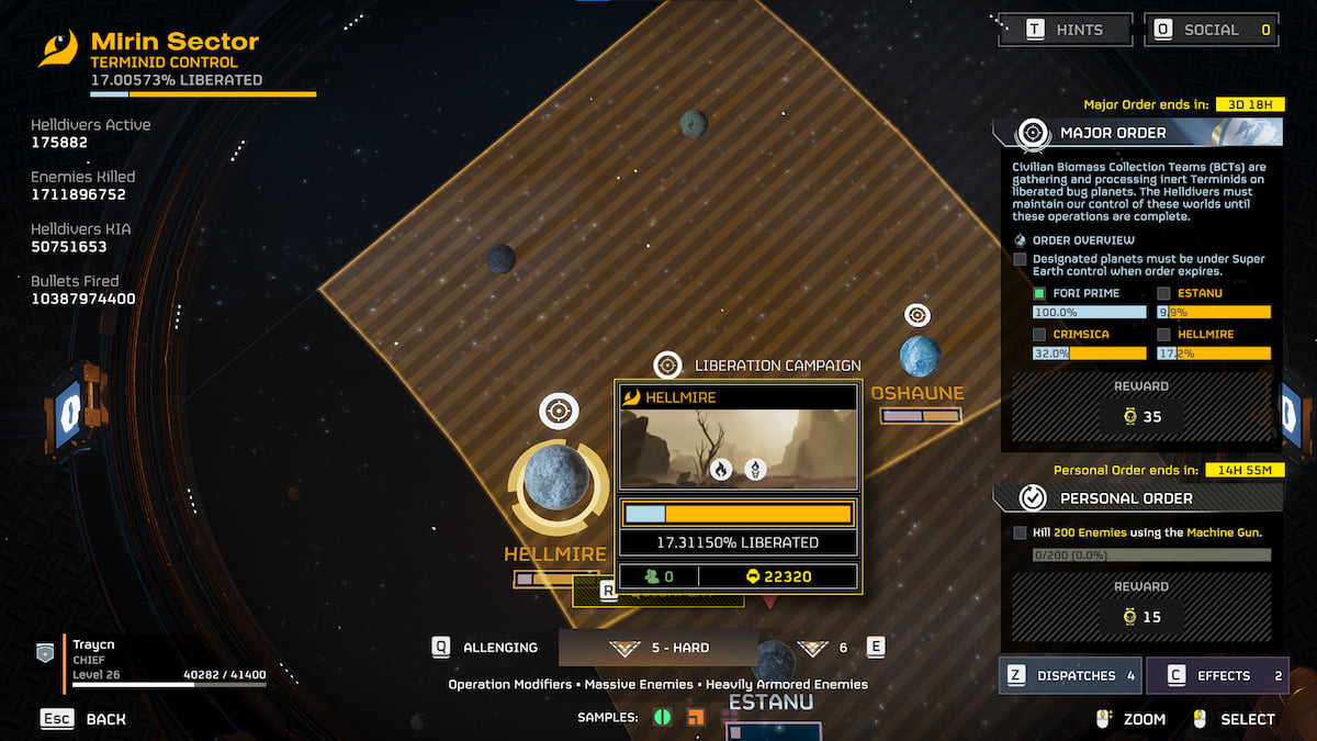 Observing the Galactic War table in Helldivers 2