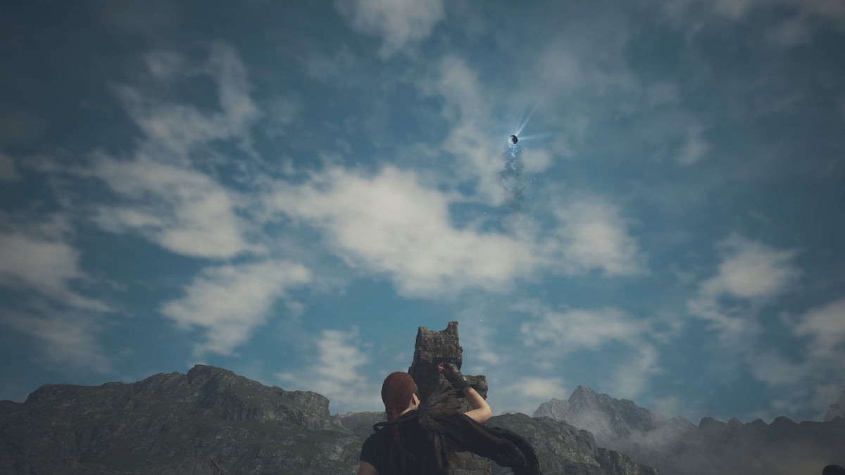 Main character throwing up a Ferrystone to teleport in Dragon's Dogma 2