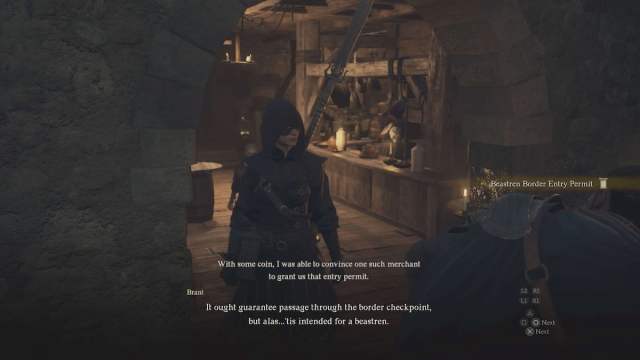 Receiving the border pass from Captain Brant in Dragon's Dogma 2