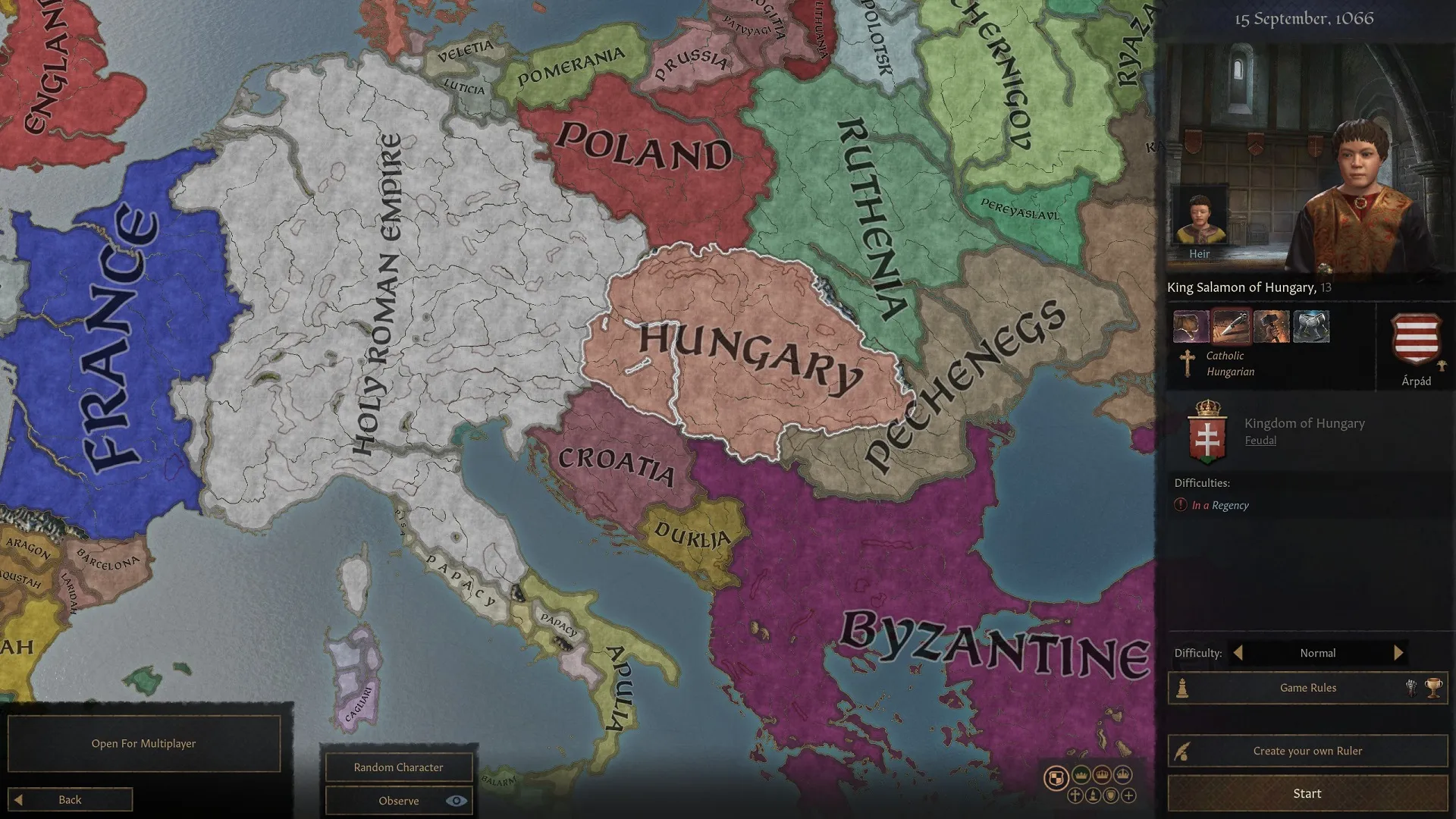 An image of the Hungary start in Crusader Kings 3.