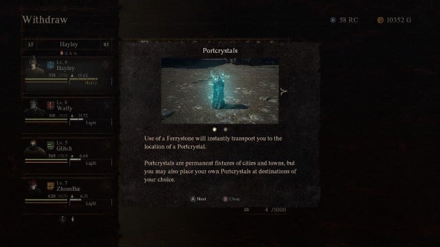 A pop-up message for portcrystals in DD2