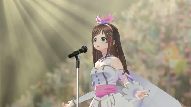 Kizuna Ai singing in a concert.