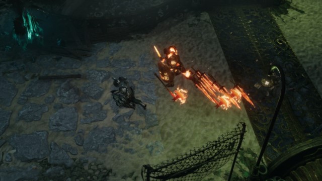 A man in armor is trailed by a series of flaming armor and weapons in Last Epoch.