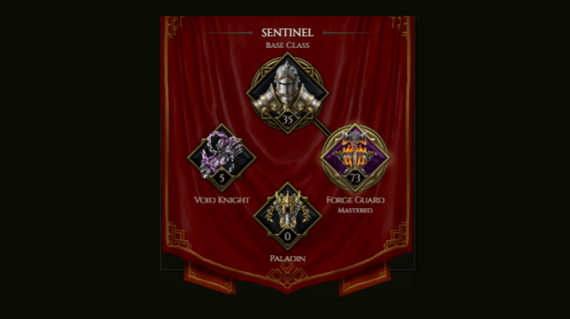 The Mastery icon for a Sentinel in Last Epoch, showing a high Forge Guard ratio.