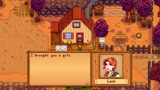 Receiving a gift from Leah Stardew Valley