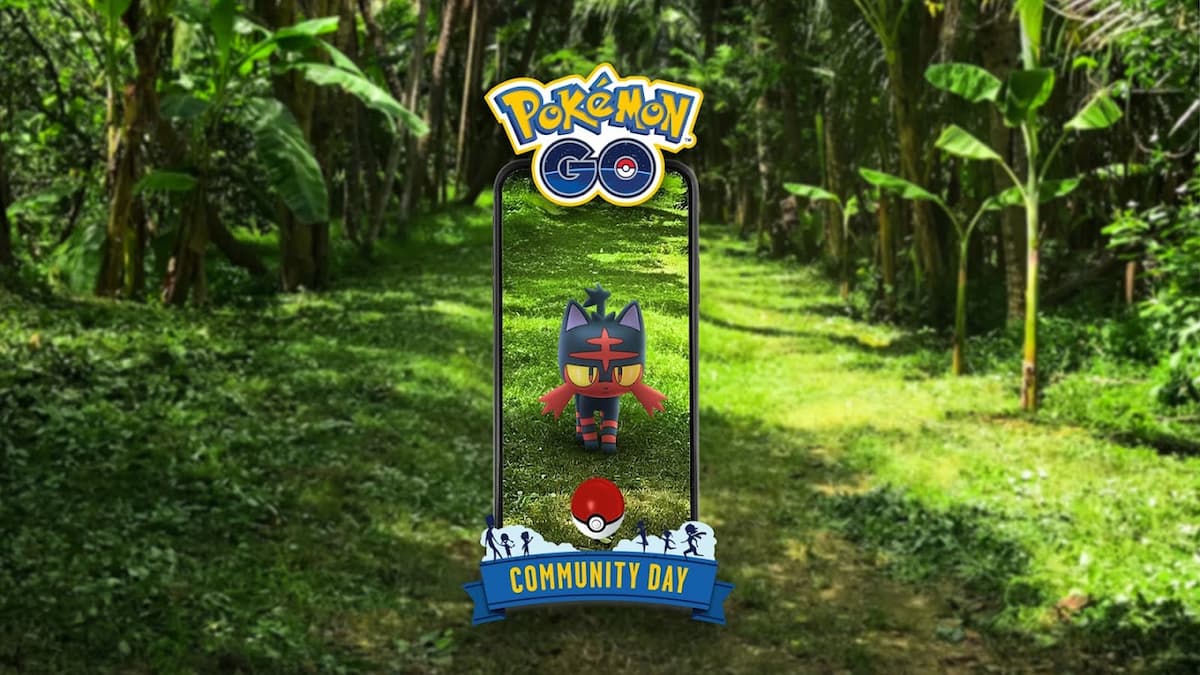 Litten Community Day Pokemon Go promo art.