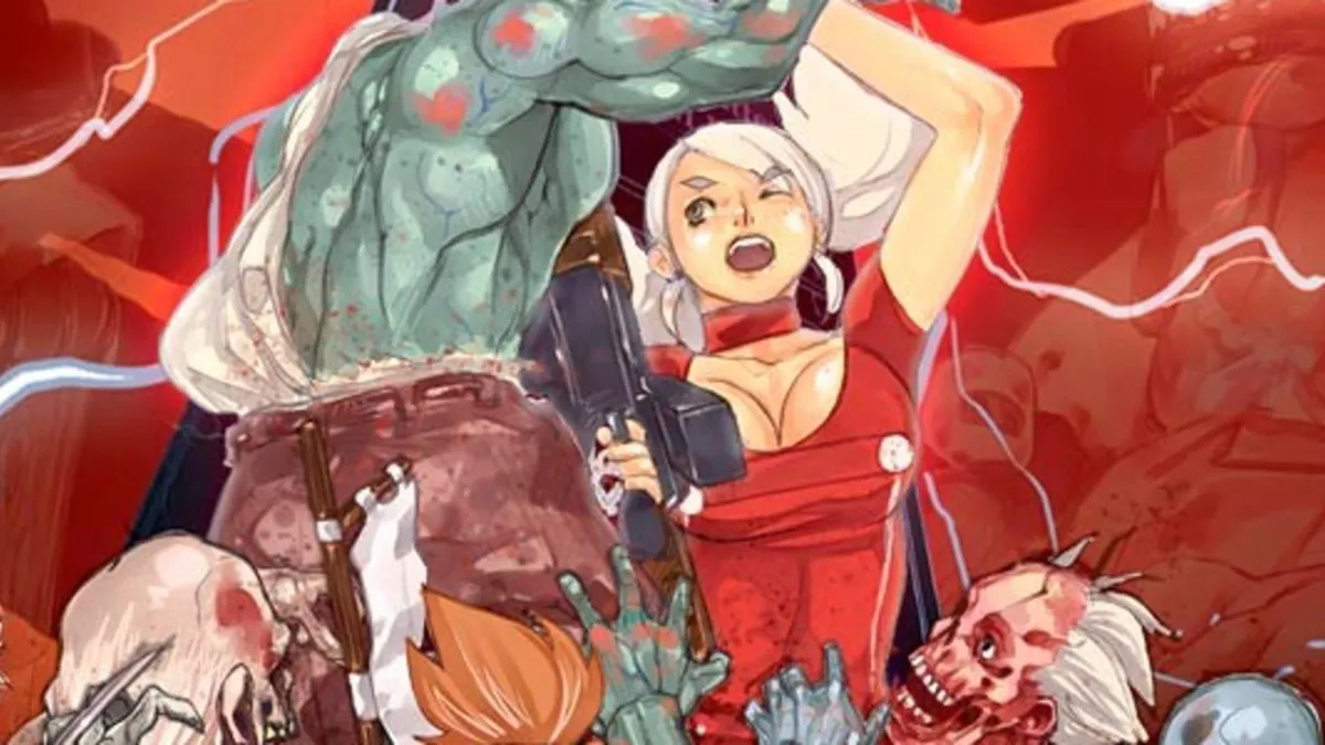 Little Red fighting off zombies with her gun in Little Red Riding Hood's Zombie BBQ