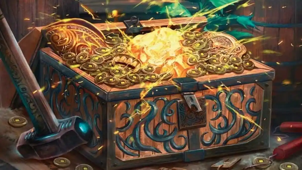 A chest full of gold and other loot broken open