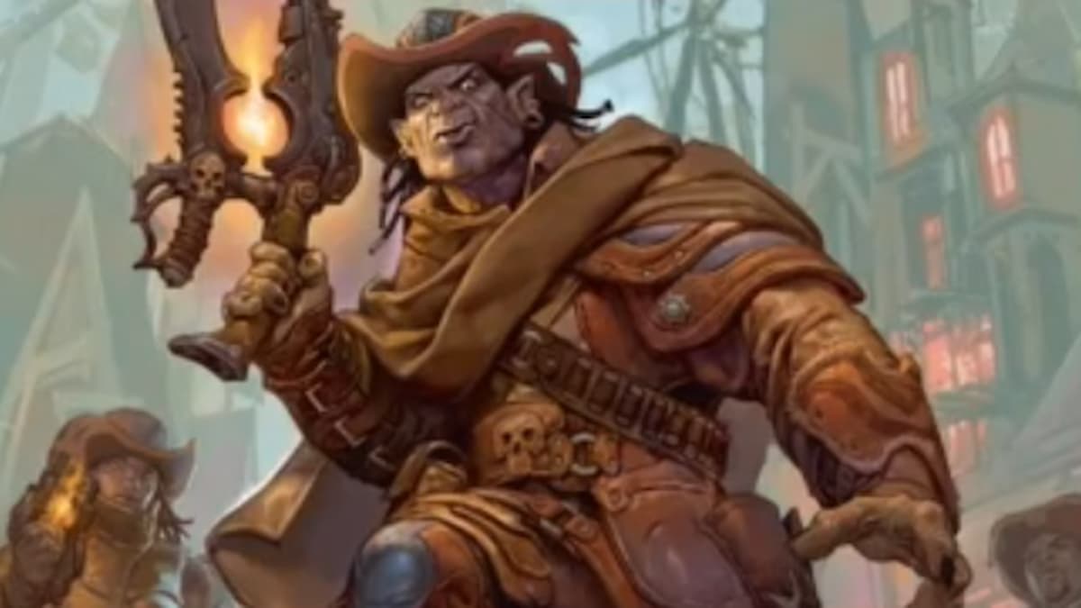 Orc Pirate showing off weapon in town