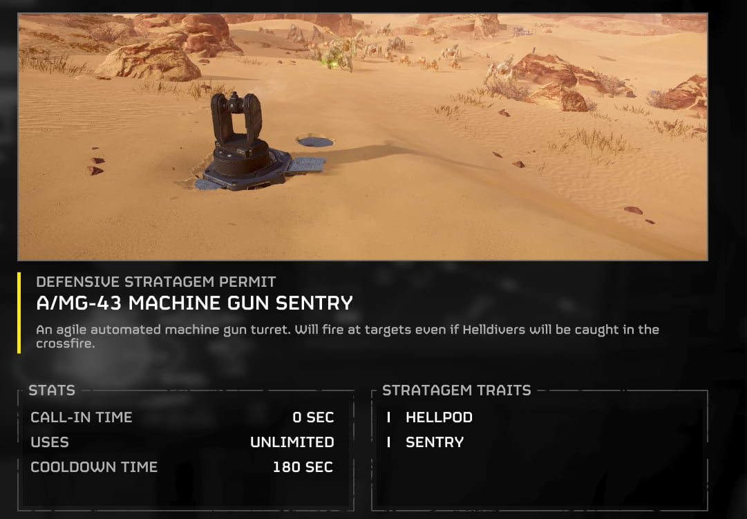 Machine Gun sentry in Helldivers 2