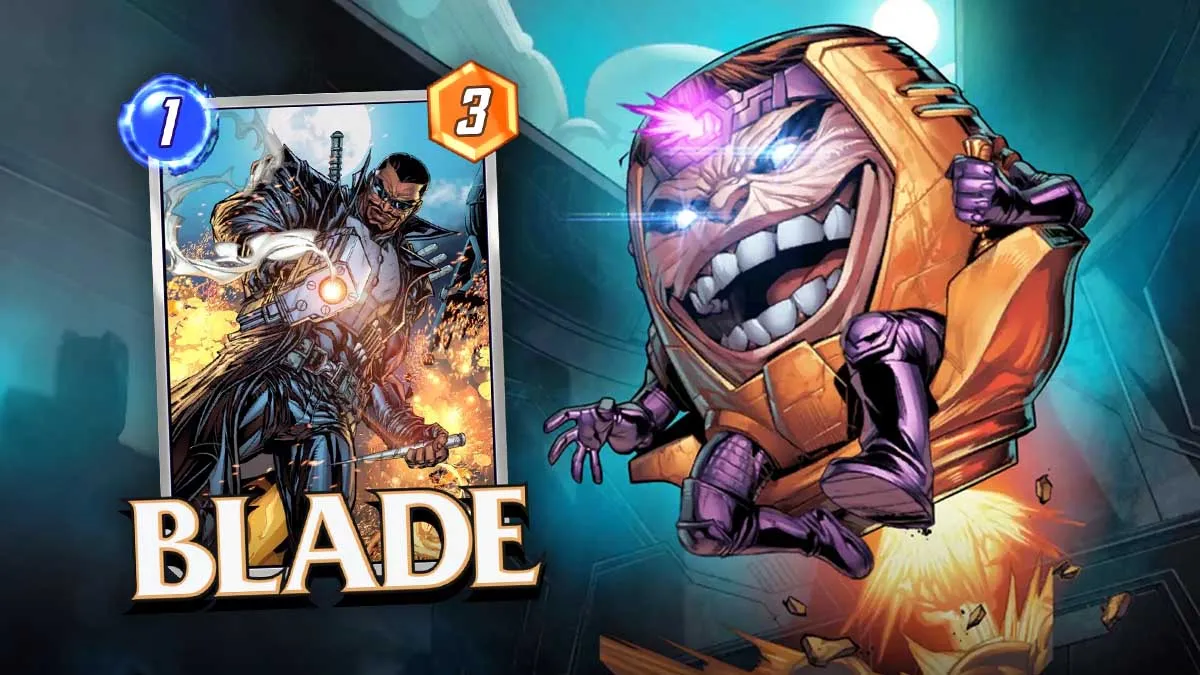 Marvel Snap Blade card over Modok full art