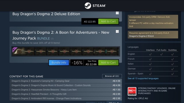 Micro transactions for Dragon’s Dogma 2 on steam (AUD)