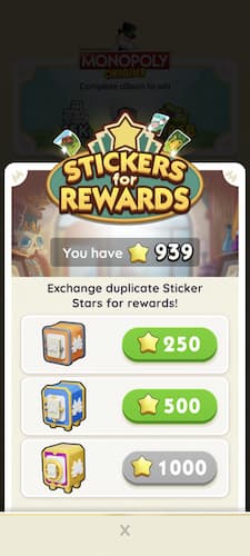 Vault rewards for Stars through Monopoly GO Sticker events
