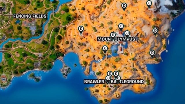 map of the brawlers and olympus with chest locations fortnite