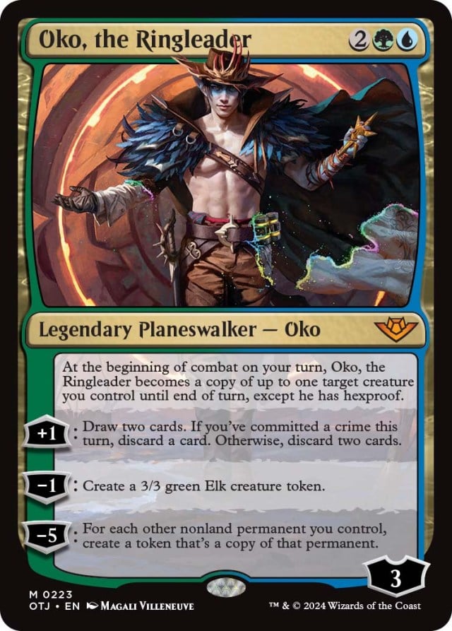 Oko, the Ringleader, a Planeswalker card from the MTG OTJ expansion.