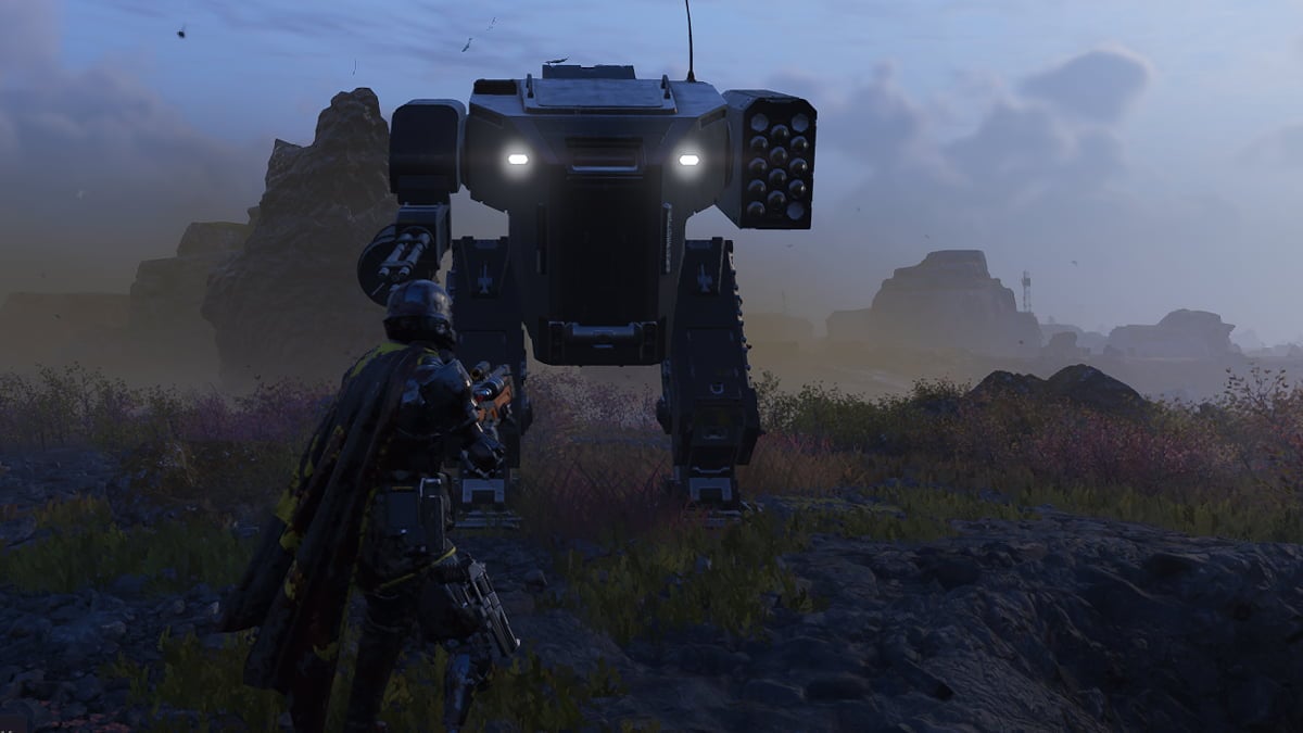 A giant mech stands in Helldivers 2